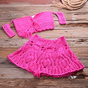 Knitting Off Shoulder Crochet Bikini Set