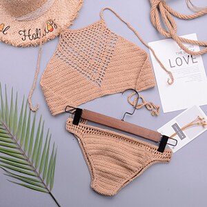 Knitted Crochet Solid Bikini Set