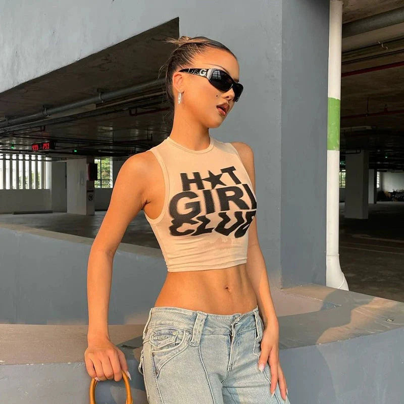 Hot Girl Club Print Top