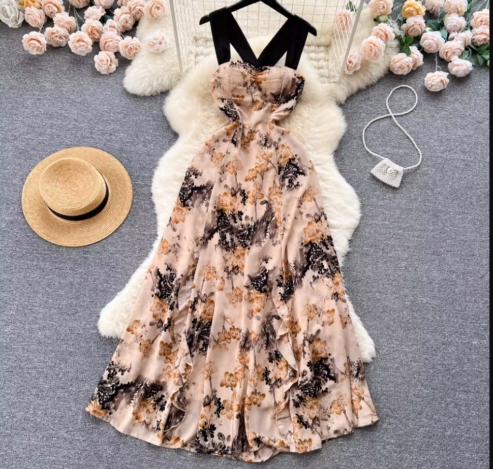 Romantic retro atmosphere floral dress,