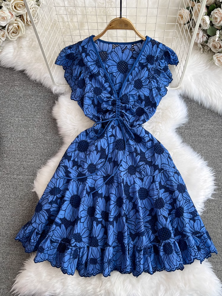 Summer A-line ruffle print dress