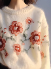 women's autumn and winter embroidered pullover knitted sweater