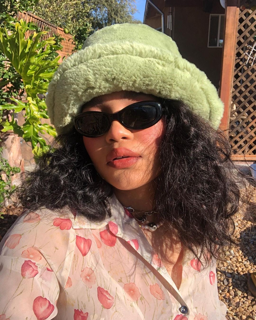 Christal Fuzzy Lime Green Bucket Hat