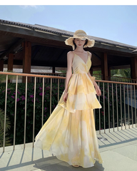 women's summer yellow suspender dress