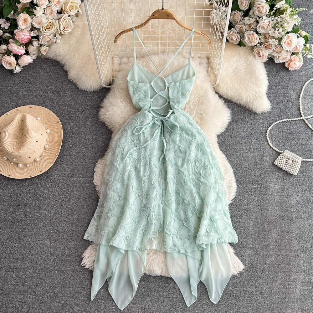 Sleeveless irregular A-line chiffon dress