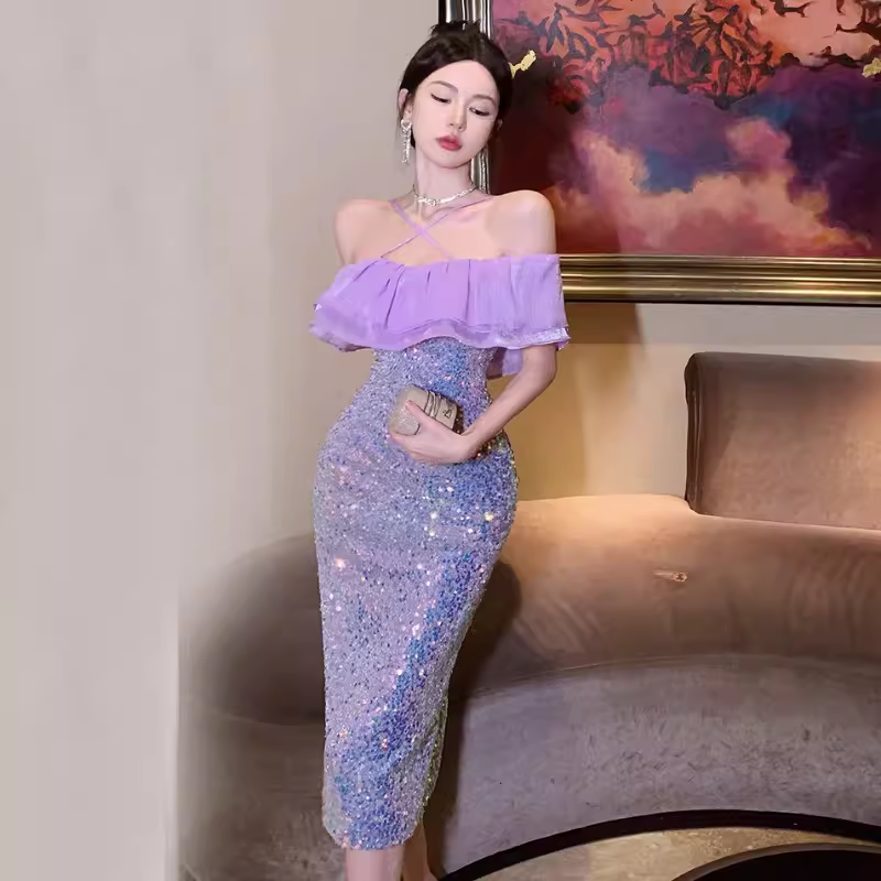 Off The Shoulder Purple Dress