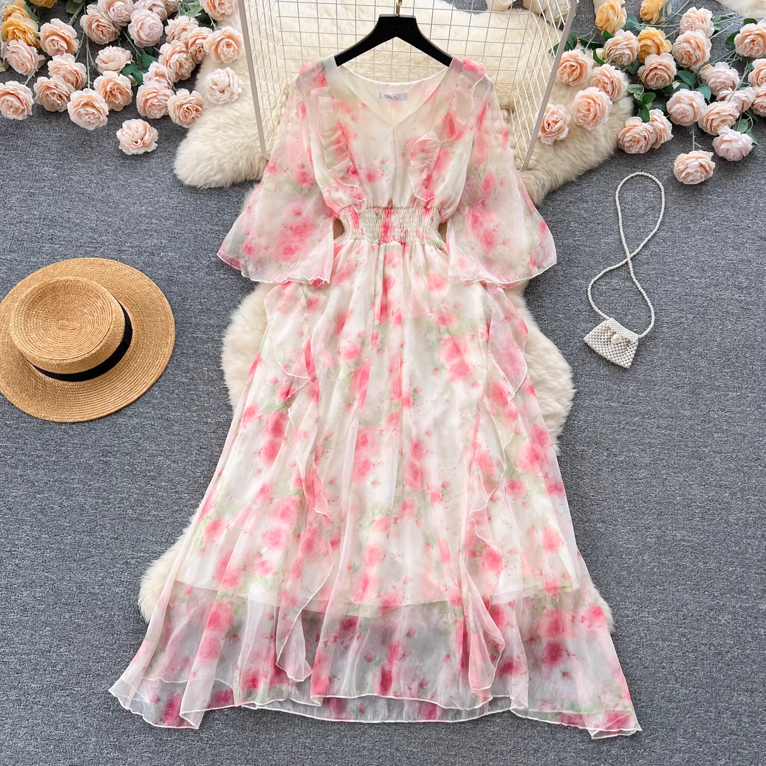 women's summer floral chiffon dress