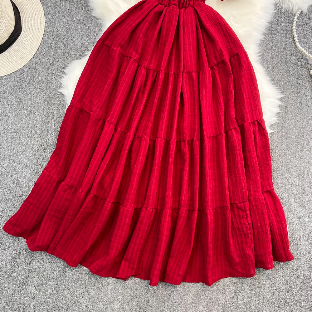 Off-the-shoulder A-line dress seaside holiday dress