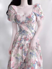 French oil painting floral dress women's summer