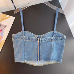 Strap design top sexy tube top denim top ,