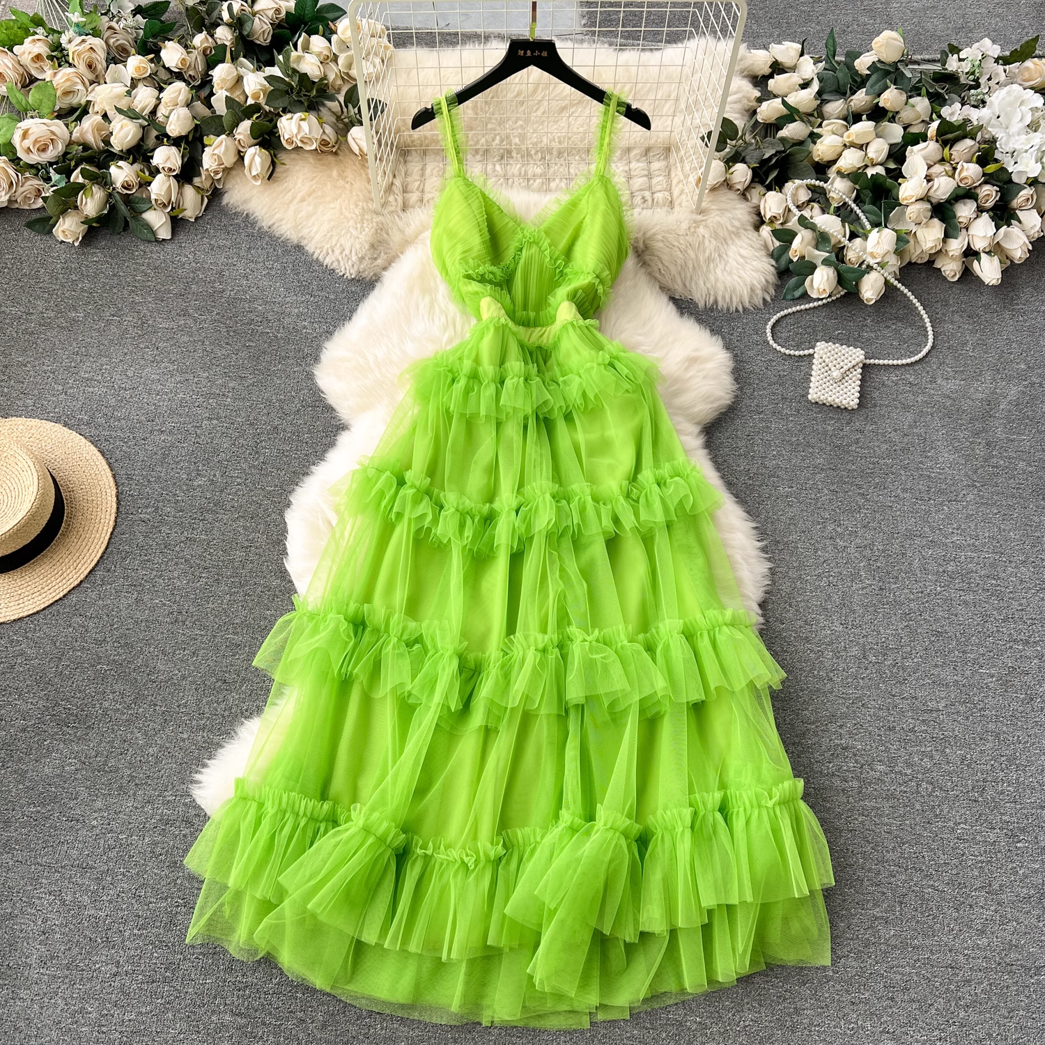 A-line V Neck Tulle Prom Dress