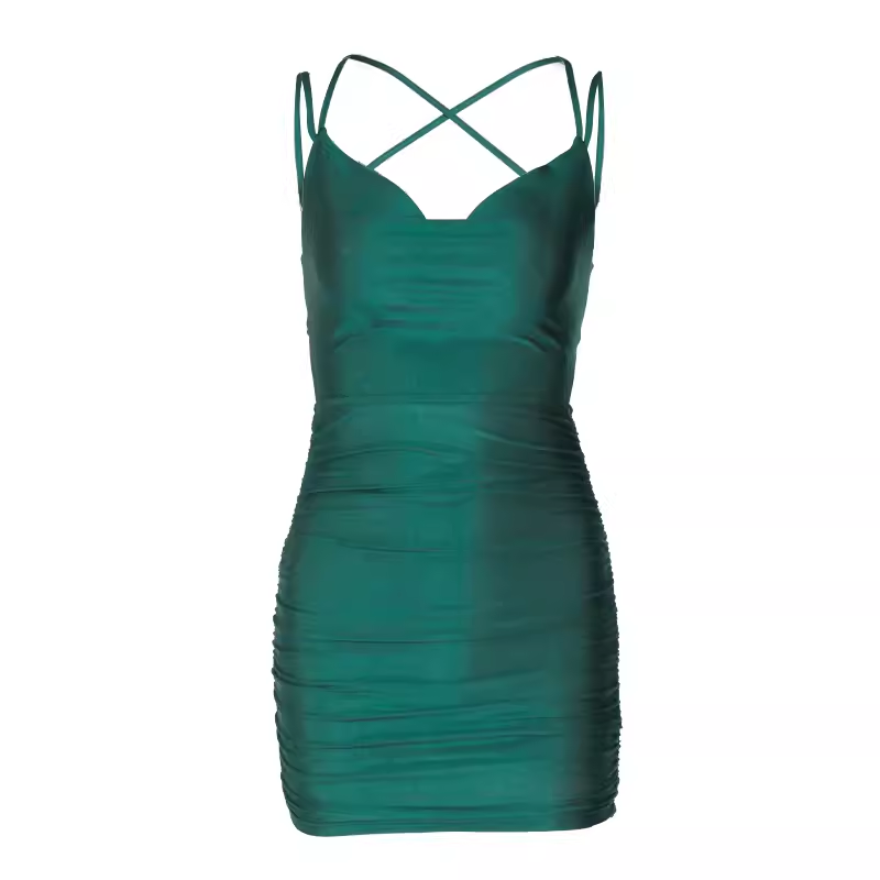 Green lace-up backless dress