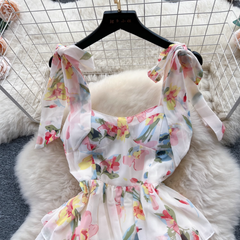 Women's suspender floral dress summer chiffon dress