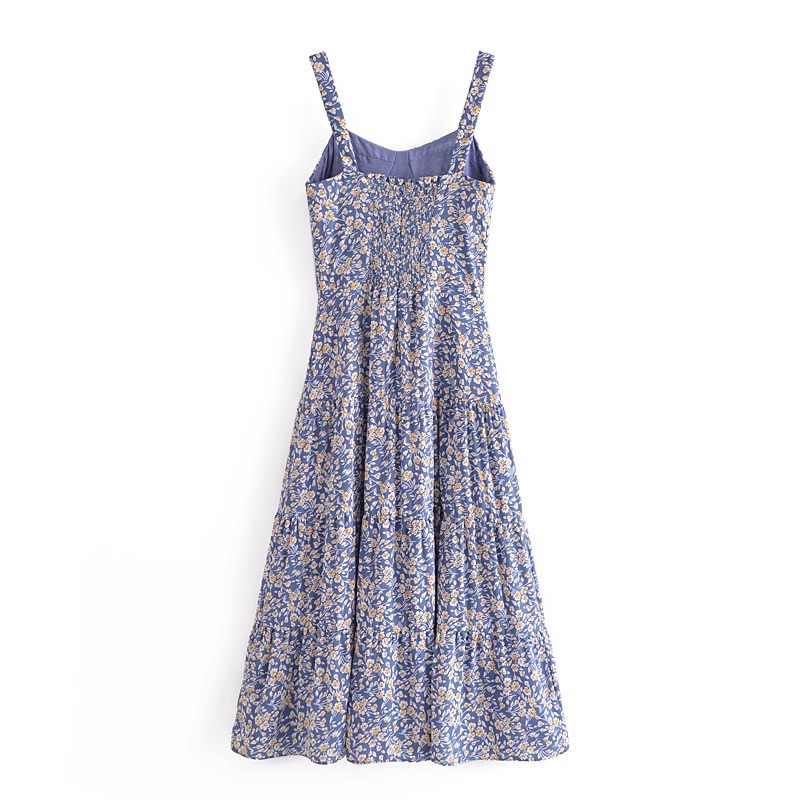 French retro blue floral dress