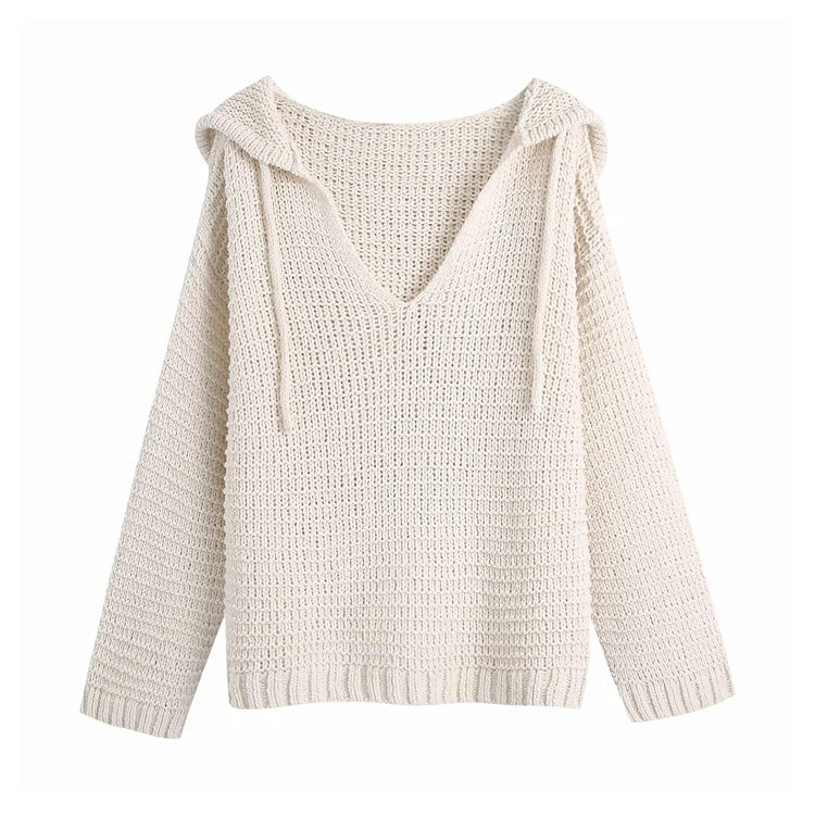 vintage fashion long sleeve hooded loose knit,