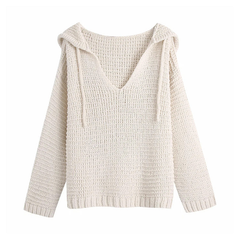 vintage fashion long sleeve hooded loose knit,