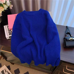 Casual simple blue thickened sweater