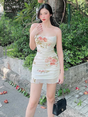 Summer floral mesh suspender dress