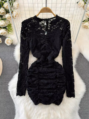 Women's long-sleeved V-neck lace bodycon dress