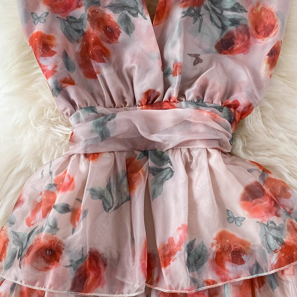 A-line Chiffon Floral Dress,