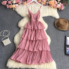 women's summer suspender pleated dress