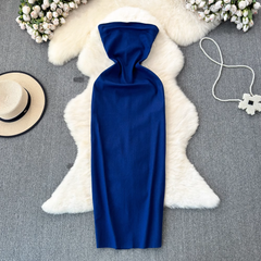 Summer fashionable strapless mid-length slit denim dress