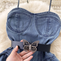 women's summer strappy denim dress