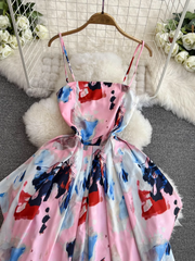 women's summer retro printed suspender dress