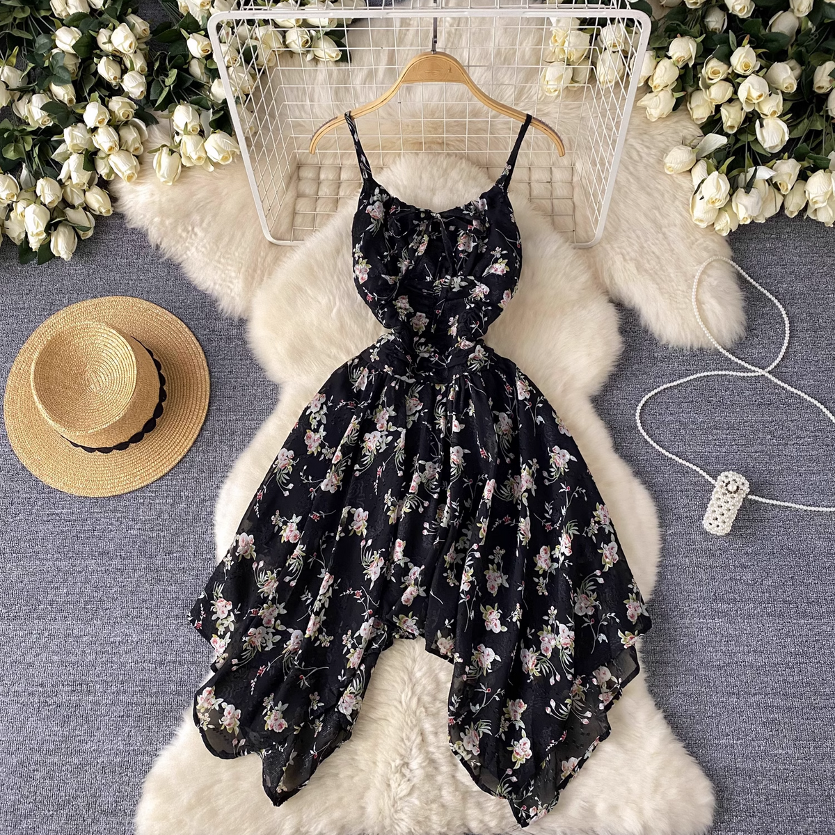 Floral suspender dress