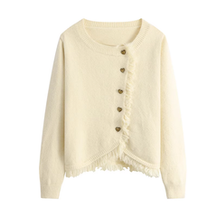 women's diagonal button tassel sweater