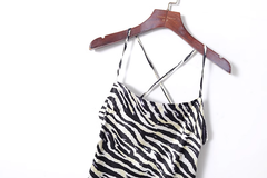 Contrast striped sexy backless strappy dress