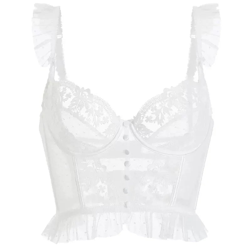 Kamela Ruffle Detail Lace Corset Top