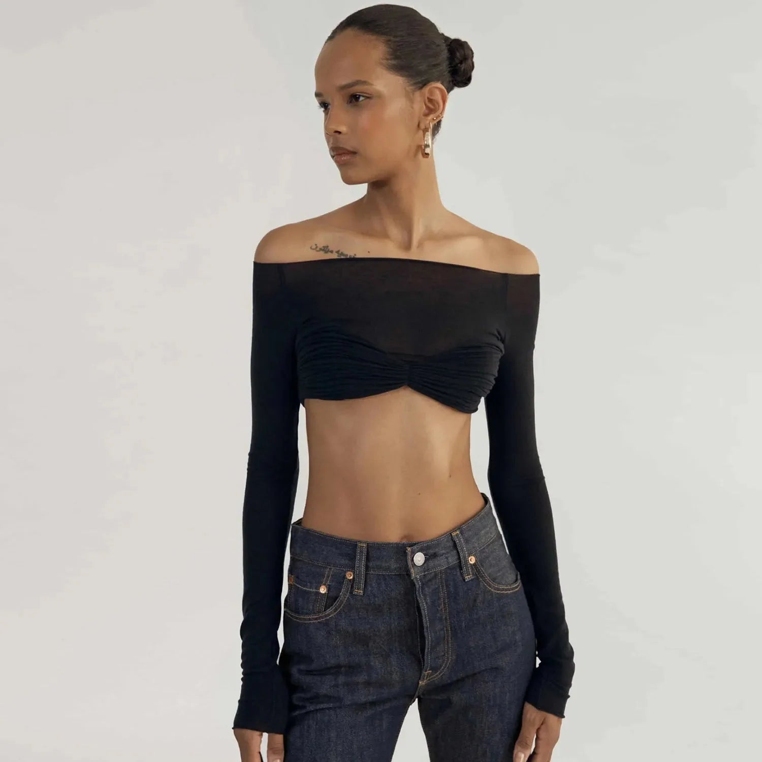 Karalyn Mesh Crop Long Sleeve Top