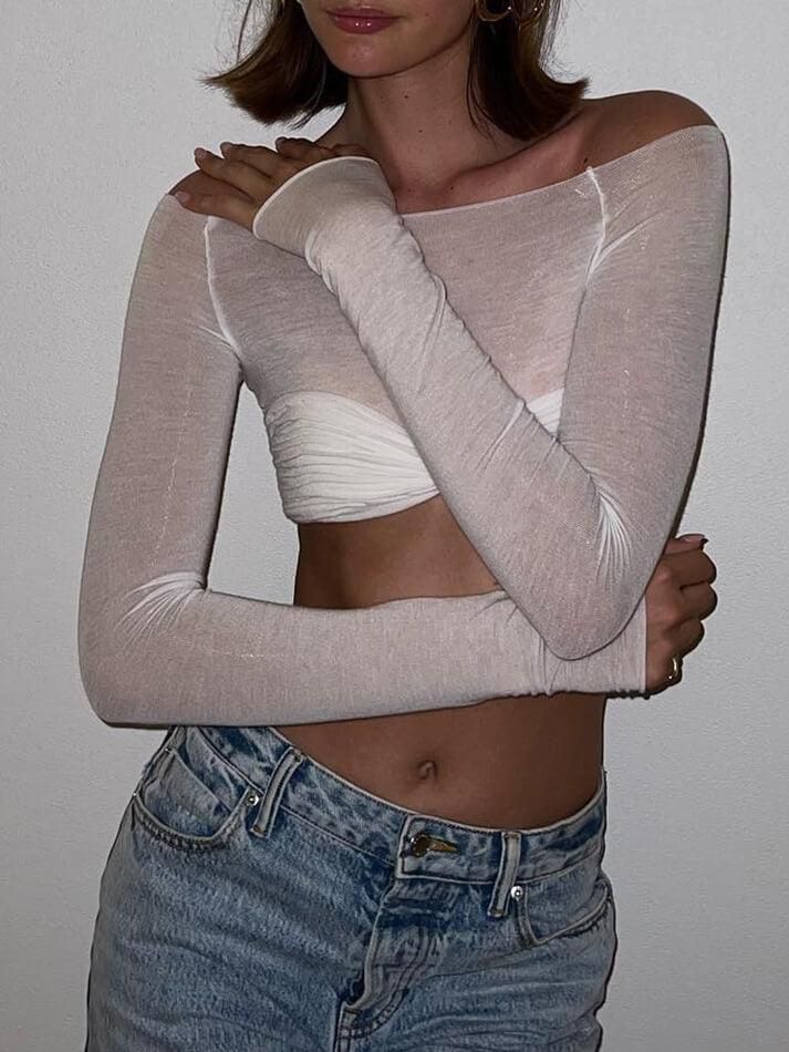 Karalyn Mesh Crop Long Sleeve Top