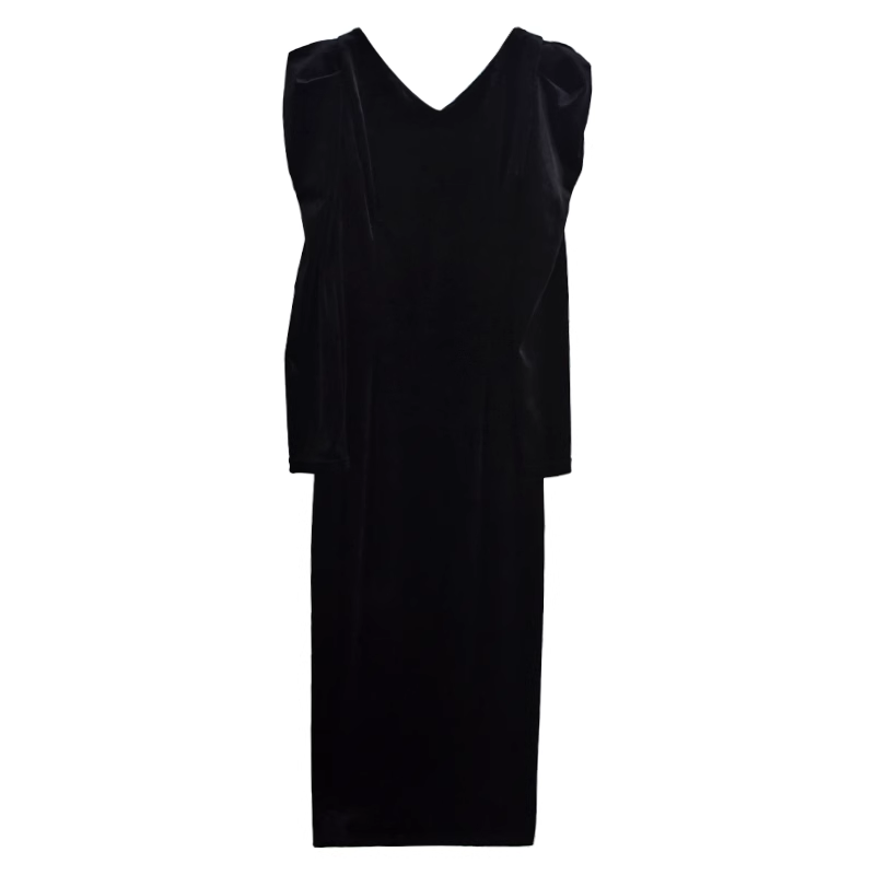 women's v-neck velvet black dress