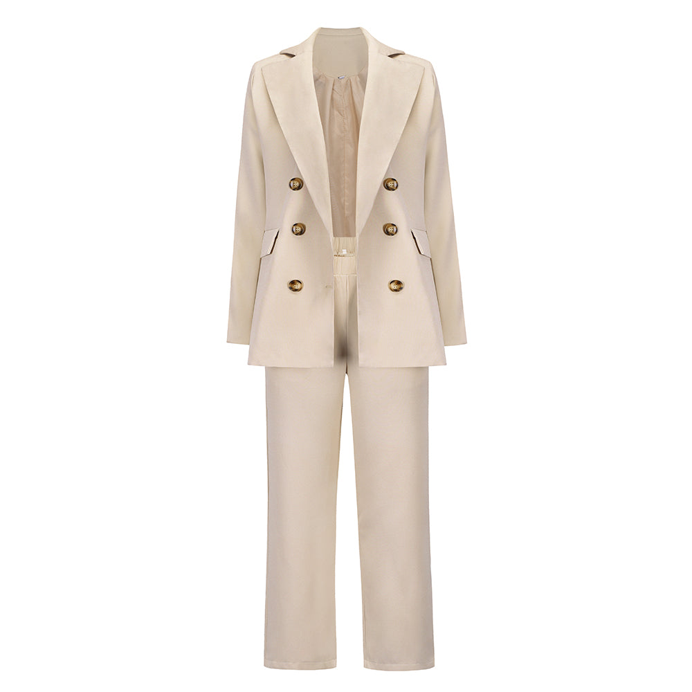 Large Lapel Double Breasted Blazer and Straight Pants Set