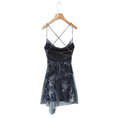 Tie-dye printed mesh irregular dress