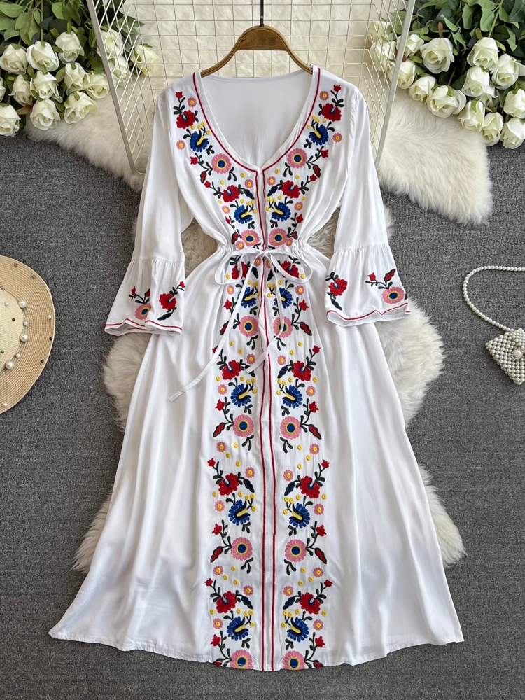 Bohemian Beach Maxi V Neck Dress