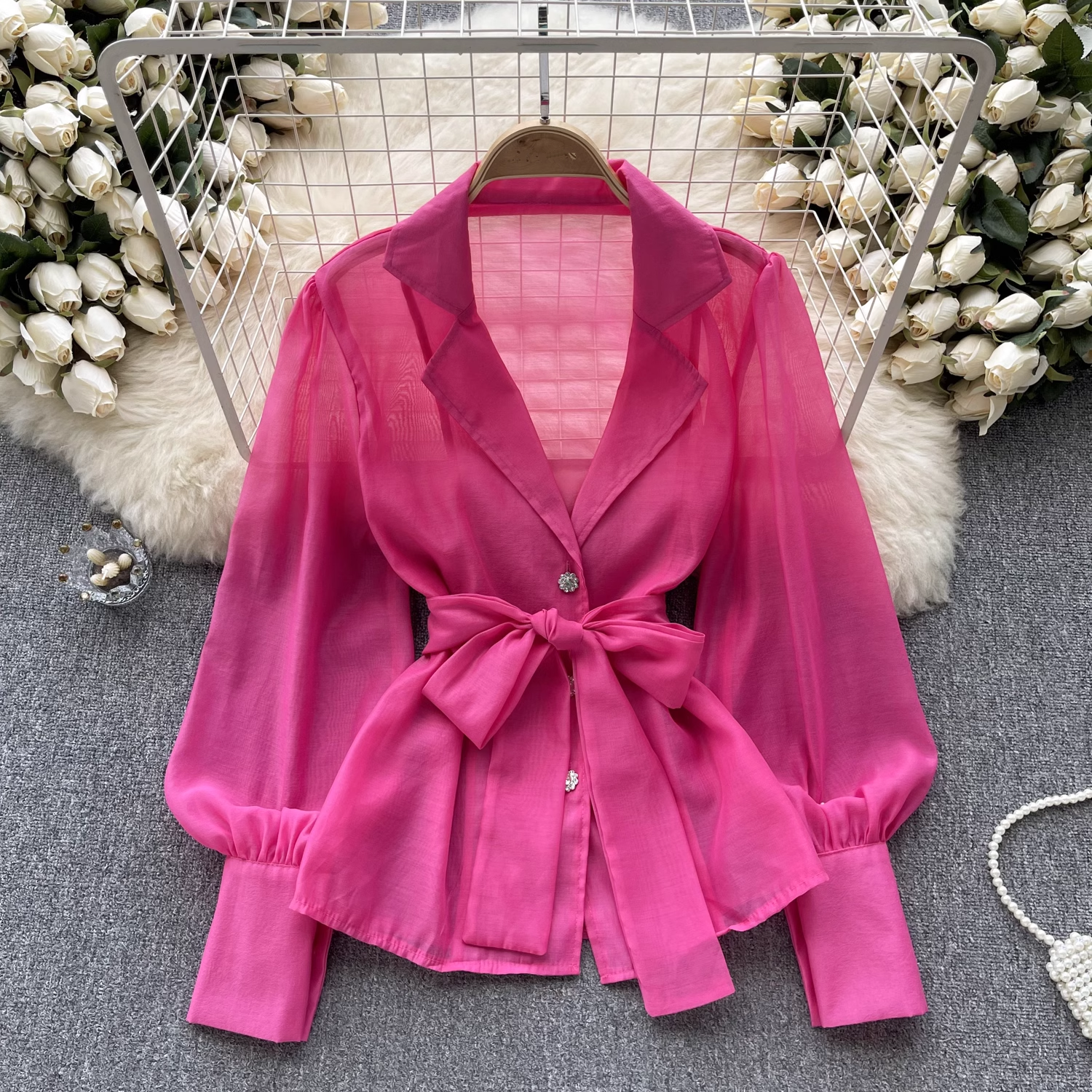 women's autumn retro puff sleeve lapel blouses