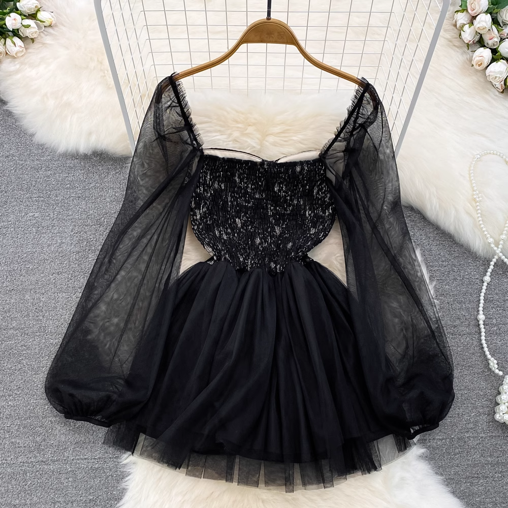 Black A-line Tulle Dress ,