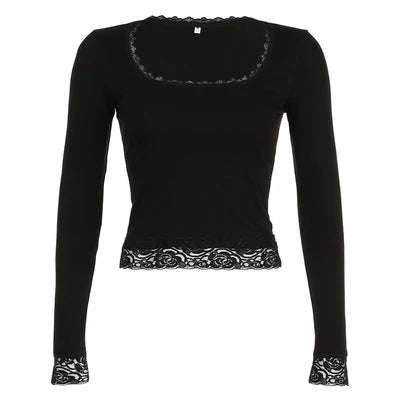 Lace Trim Basic Long Sleeve Top