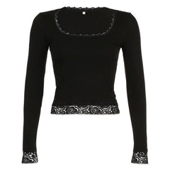 Lace Trim Basic Long Sleeve Top