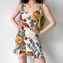 Oil painting print vintage slip dress