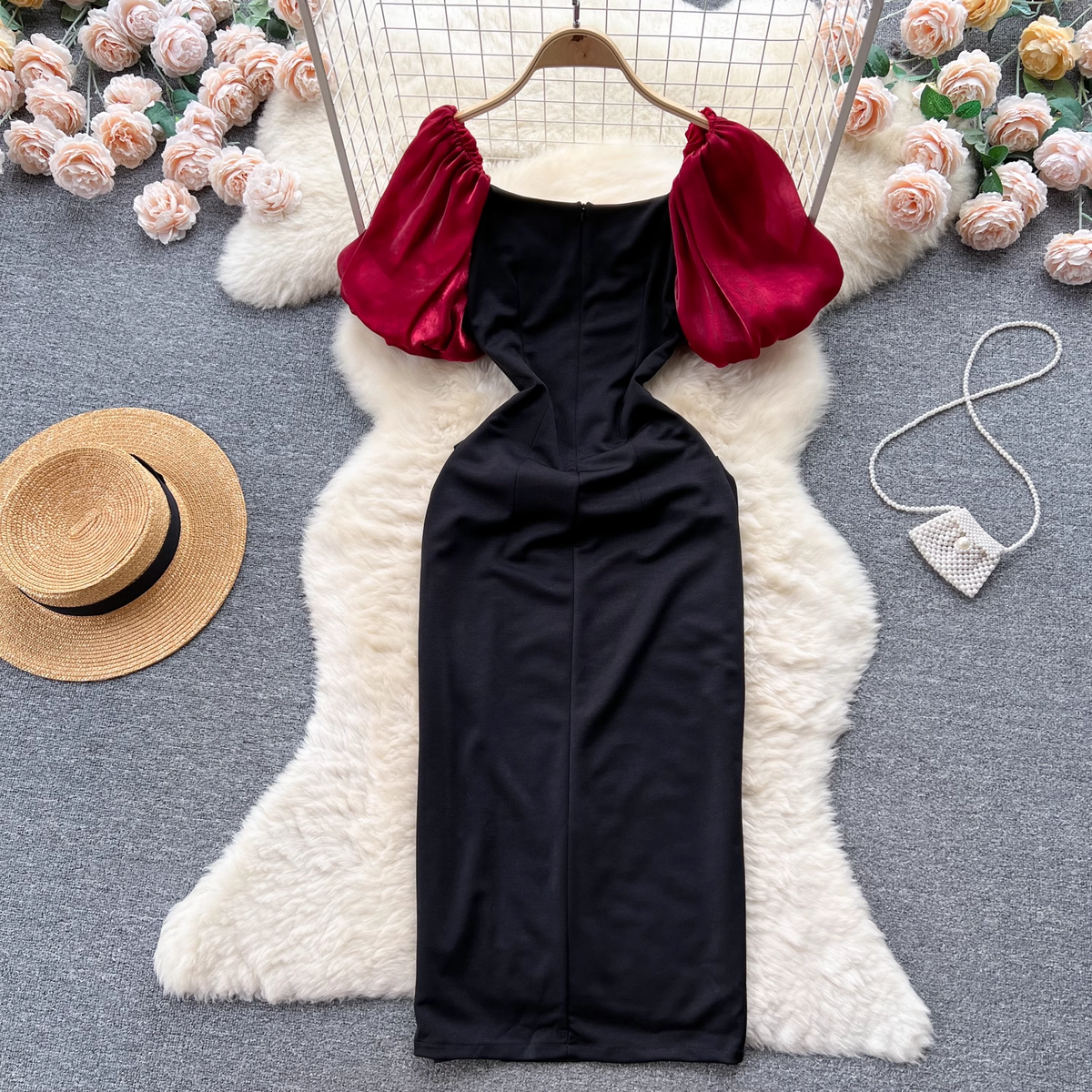 Square Neck Puff Sleeve Midi Dress