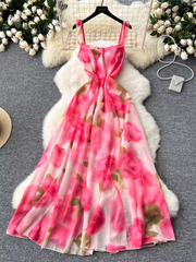 Women's seaside holiday dress with rose print