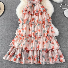 A-line Chiffon Floral Dress,