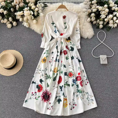 Printed fashionable slim fit single breasted dress