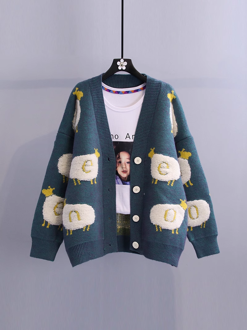 Cartoon lazy style sweater women's knitted cardigan jacket