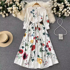 Printed fashionable slim fit single breasted dress