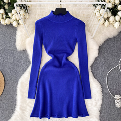 Solid color knitted dress women's autumn and winter half turtleneck tight dress